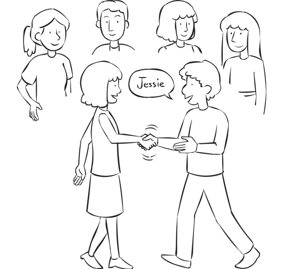 Group of people mixing at a Cocktail Party ice-breaker game greeting each other as part of the social mingling exercise