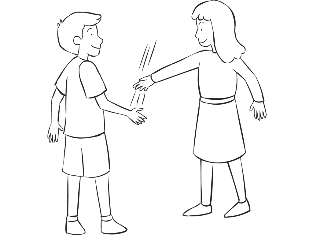 Two people playing playful partner game called Snoopy & Red Baron tag