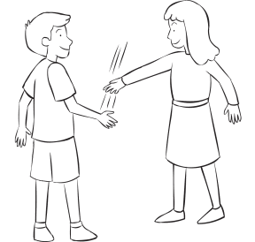 Two people playing playful partner game called Snoopy & Red Baron tag