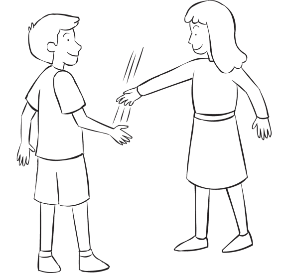 Two people playing playful partner game called Snoopy & Red Baron tag