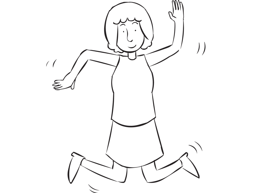 Woman jumping in the air as part of the interactive energiser activity I've Got the power stretch