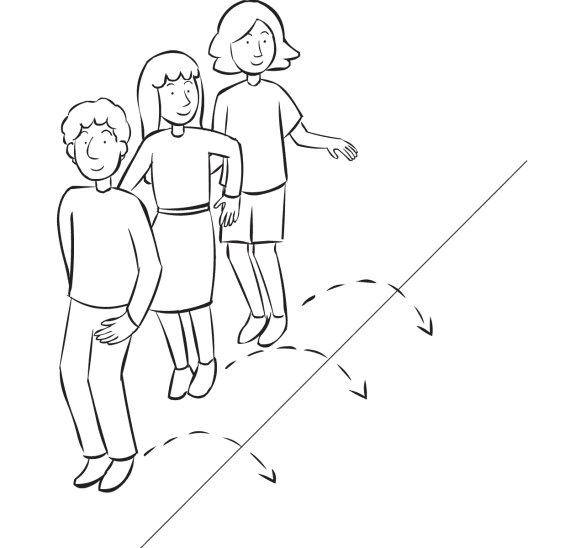 Group of people jumping to one side of a rope on ground, as expected in Salt & Pepper exciting warm-up game