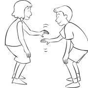 Two people trying to tag each others knees in quick partner game of Knee Tag