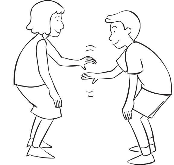 Two people trying to tag each others knees in quick partner game of Knee Tag