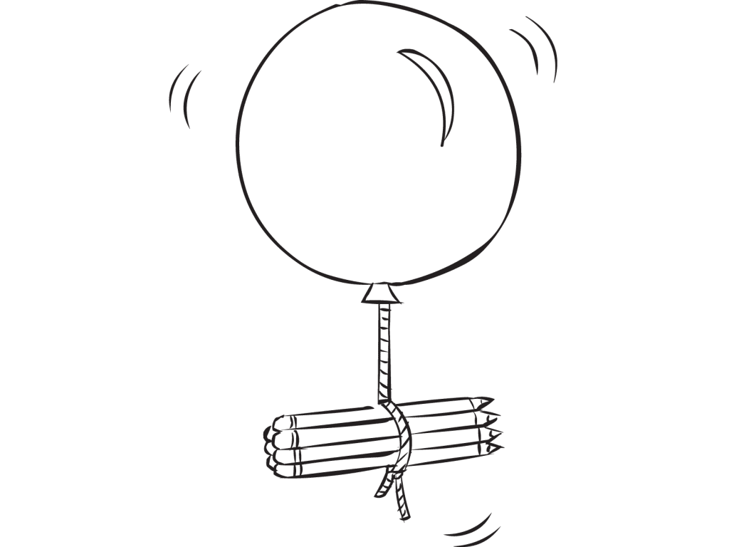 Pencils tied to a balloon as seen in exciting team challenge called Up The Challenge