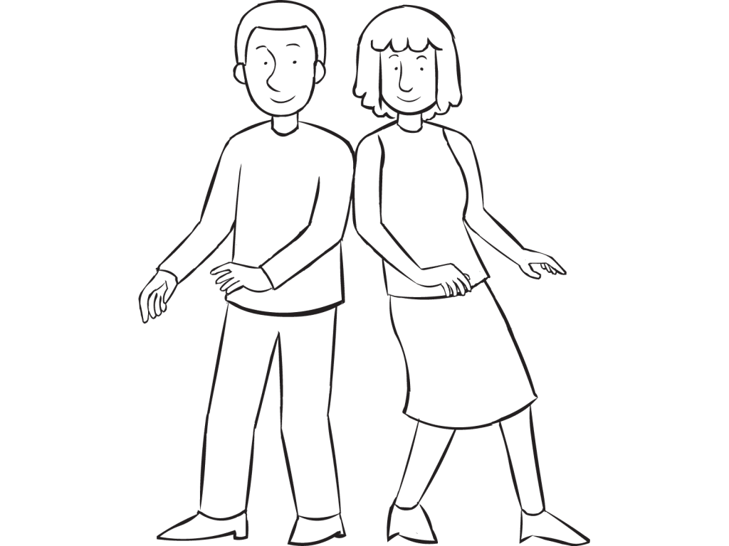 Two people leaning to the side of each other walking forward as part of partner trust exercise called Lean Walk