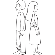 Two people standing back to back, about to play partner trust-building exercise Spot The Difference