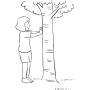 Woman touching a tree with eyes closed, as seen in Hug A Tree sensory awareness exercise