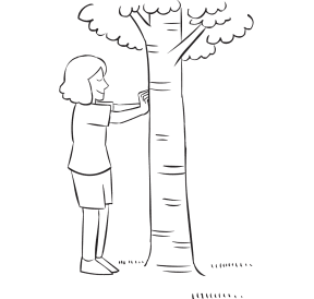 Woman touching a tree with eyes closed, as seen in Hug A Tree trust exercise
