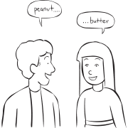 Two people talking to each other in fun trust-building game of Hog Call