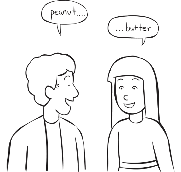 Two people talking to each other in fun trust-building game of Hog Call