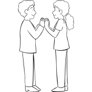 Two people facing each other with palms touching fun partner warm-up game Palm Off