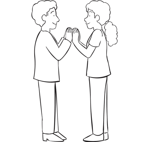 Two people facing each other with palms touching fun partner warm-up game Palm Off