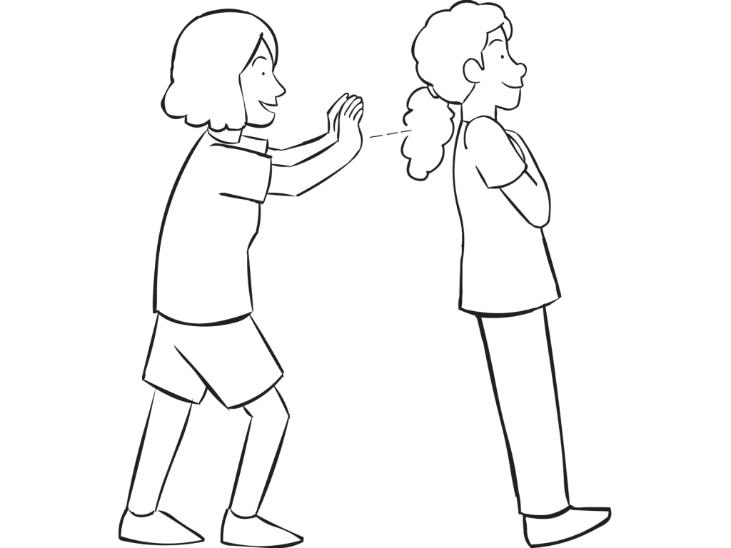 One person leaning back into the arms of another as expected in trust development exercise called Trust Leans or Trust Rocks