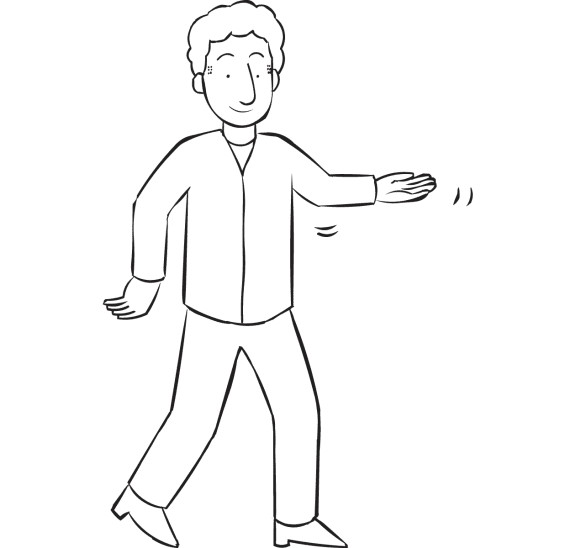 Man using imagination to hold a cup in his hand while stretching in Tea Cup Stretch fun balance exercise