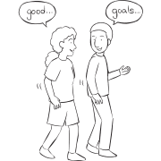 Two people talking to each other and reflecting on Three G Debrief structured reflection activity