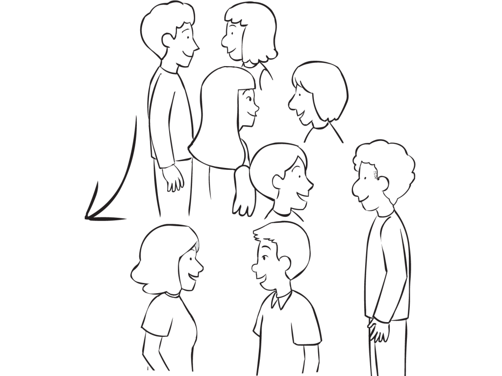 Group of people talking in pairs as part of interactive sharing exercise called Vortex