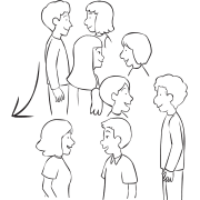 Group of people talking in pairs as part of interactive sharing exercise called Vortex