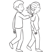 Man tapping woman on shoulder as part of partner trust-building activity Robot Walk