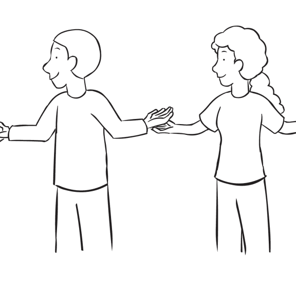 Two people in a circle with hands on top of their partners playing Down By The Banks rhythmic circle game