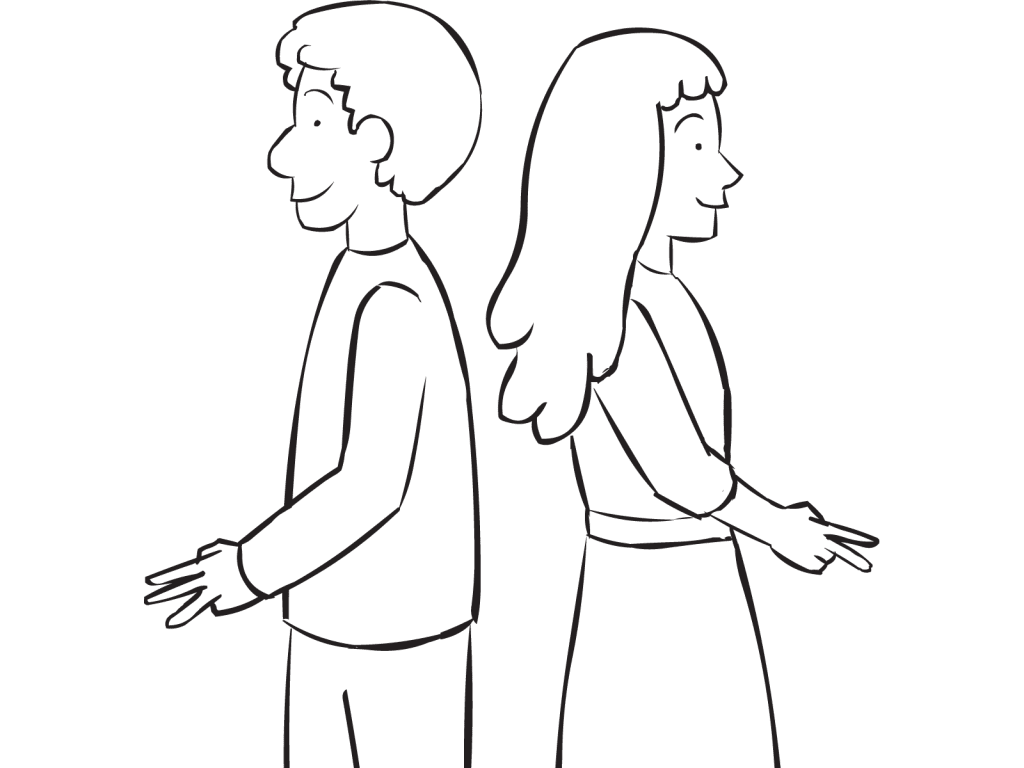 Two people playing partner sharing activity Back to Back