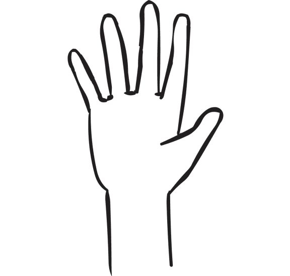 One hand with outstretched fingers, as seen in Fist to Five quick reflection exercise