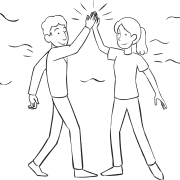 Two people giving each other a High-5, as part of handshake icebreaker activity called Crosstown Connections