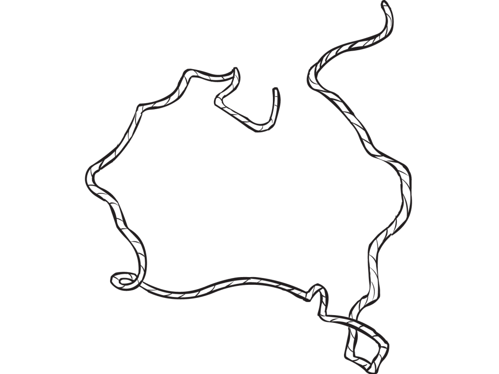 Rope configured to represent map of Australia, as seen in creative team-building exercise Map Making