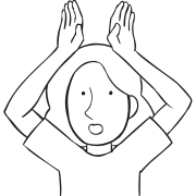 Person holding two hands above head as if they were rabbit ears, as played in Superiority fun elimination game