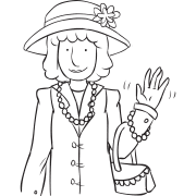 Woman dressed up in fancy clothing, as seen in playful group game called Dress Me Ups