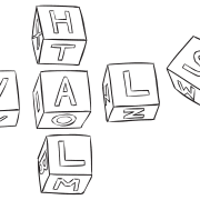 Set of wooden toy blocks which have been lined up to spell words in reflection debrief game Crossword Debrief