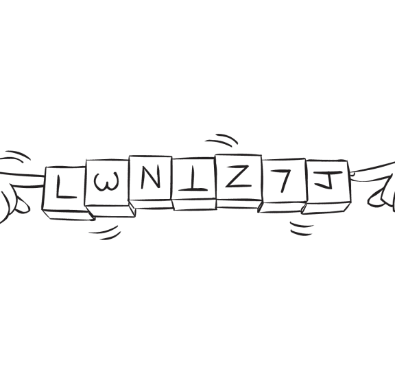 Two people using their fingers to keep a line of wooden blocks off the ground, as seen in partner team challenge Block Bridge