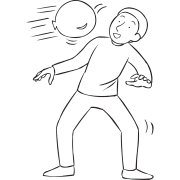 Man avoiding being hit by a balloon as seen in Balloon Propulsion Greetings energiser activity