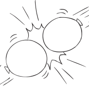 Two balloons hitting each other as part of balloon reflection activity called Balloon Propulsion Debrief