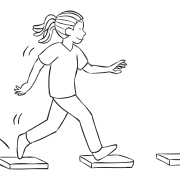 Woman stepping across stepping stones as part of fun team challenge Marshmallow River