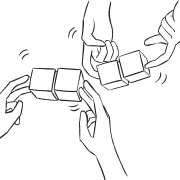 Two sets of hands holding a set of wooden toy blocks as part interactive connection game Ice-Breakers