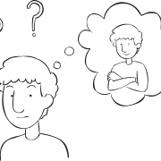 Man thinking about how he crossed his arms, as seen in group mixing activity called Categories icebreaker