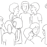 Clumps of small groups of three people gathered together as a quick grouping exercise