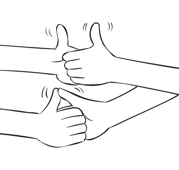 Two sets of hands gripped in a fun Thumb Wrestling fun partner energiser