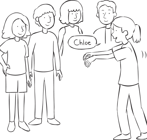 Woman acting like zombie as part of fun circle name-game called Zombie Name-Game