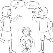 Three people playing fast-paced group game called Zip Zap