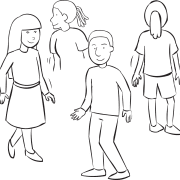 Group of people moving about an area, as part of quick group awareness energiser called Freeze Frame