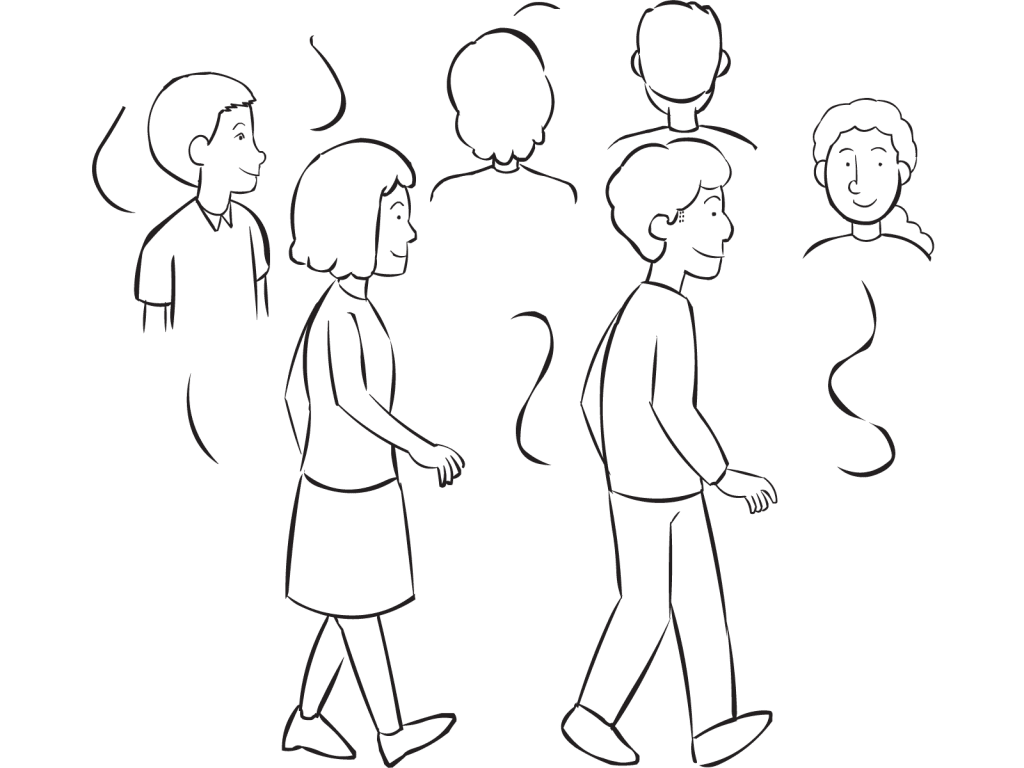 Group of people moving about an area, as part of fun interactive energiser activity Fill The Space