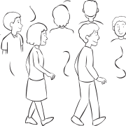 Group of people moving about an area, as part of fun interactive energiser activity Fill The Space