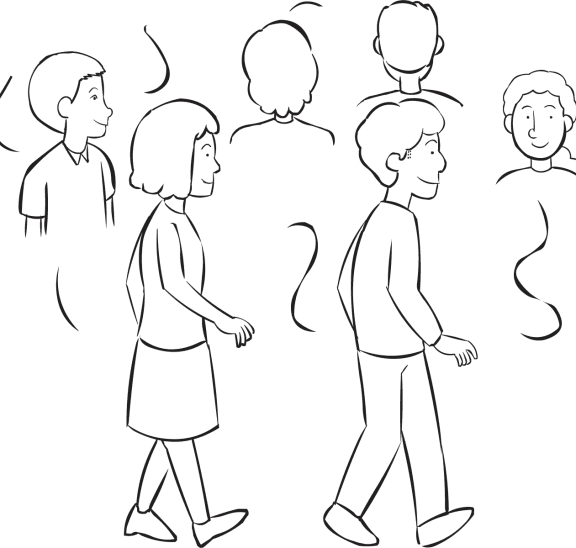 Group of people moving about an area, as part of fun interactive energiser activity Fill The Space