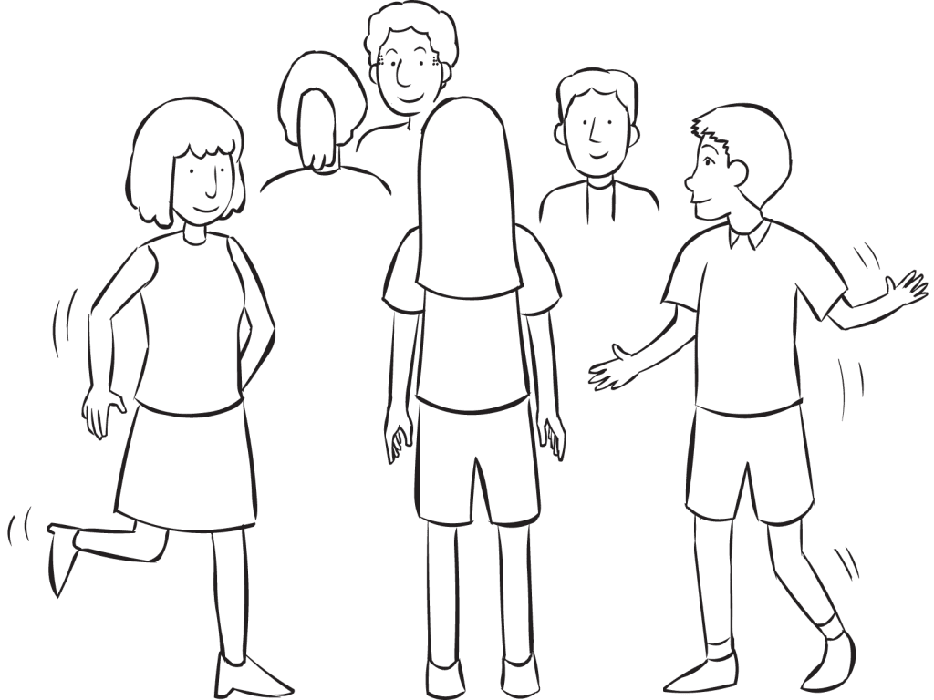 Large group moving quickly in enclosed area, as part of hilarious group energiser Mission Impossible