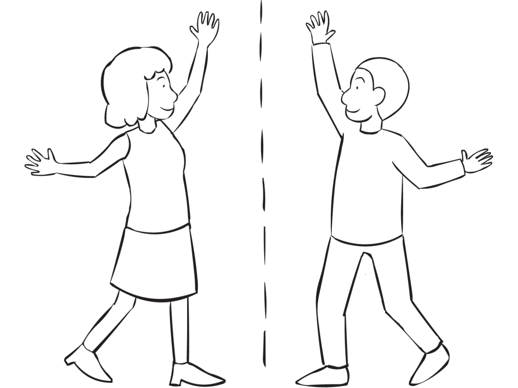 Two people stretching with one another as part of Mirror Stretch active partner warm-up