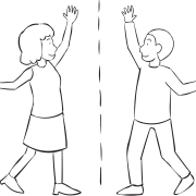 Two people stretching with one another as part of Mirror Stretch active partner warm-up