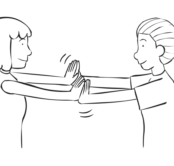 Two women involved in partner stretching exercise Isometric Stretch to warm-up their bodies