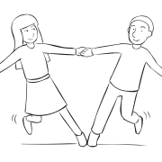 Two people holding hands and leaning away from each other as part of Star Stretch group warm-up exercise